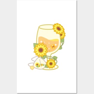 Yellow Sparkling Sunflower Herbal Tea in a Glass Goblet Posters and Art